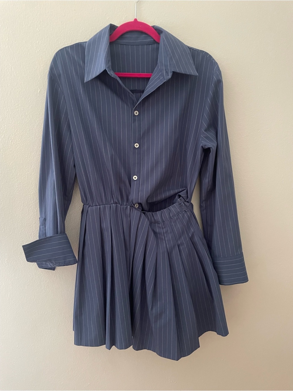 Classic Navy Pinstripe Shirt Dress Custom